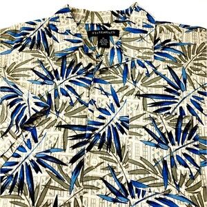 Statements Vintage Hawaiian Shirt Linen Rayon XL Mens Beach Palm Button 90s Y2K